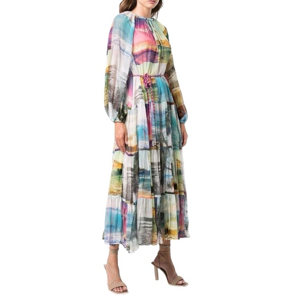 Zimmermann Shelly Tiered Tie Midi Dress - Picture 4 of 4